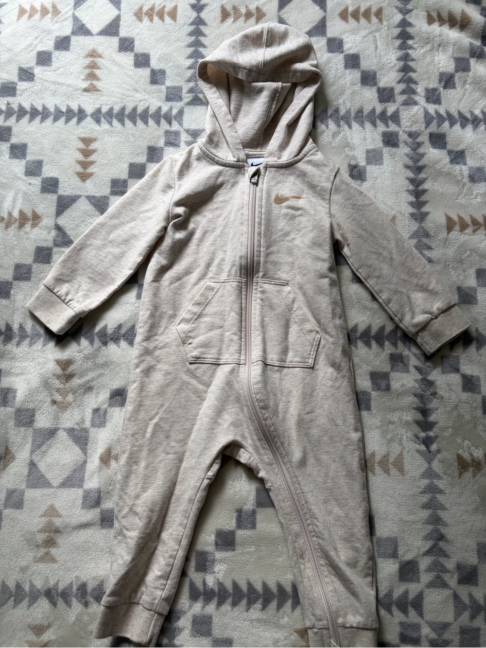 Nike Kids Beige Hooded One-Piece Bodysuit